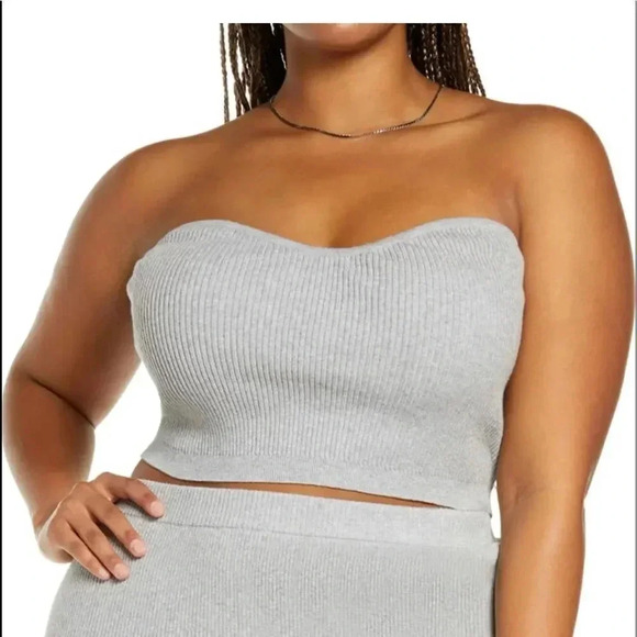 Open Edit Gray Ribbed Sweater Tube Top - Picture 1 of 8